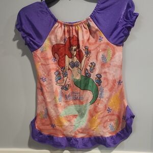 Disney Vtg Little Mermaid Purple and Pink Short Sleeve Pj Top